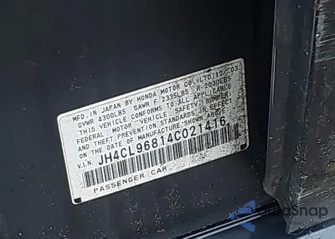 2004 Acura Tsx z USA, uszkodzony, nr VIN JH4CL96814C021416